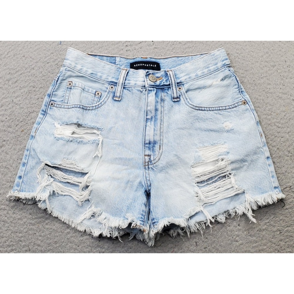 Aéropostale 90s Cut-Off Jean Shorts Womens 4 Blue Raw Hem‎ Distressed Light Wash